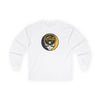 White long-sleeve T-shirt with small Pittsburgh Pirates Stealie skull logo on chest
