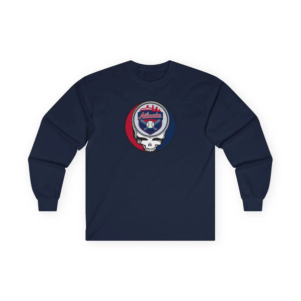 Atlanta Braves long-sleeve T-shirt in navy with front circular skull logo
