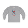 Sport grey long-sleeve graphic T-shirt with hockey player and 'Life is dead' print