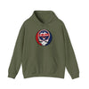 Military green pullover hoodie with front pocket and drawstring, St. Louis Cardinals logo patch