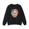 Black crewneck sweatshirt with American flag face graphic and sunglasses