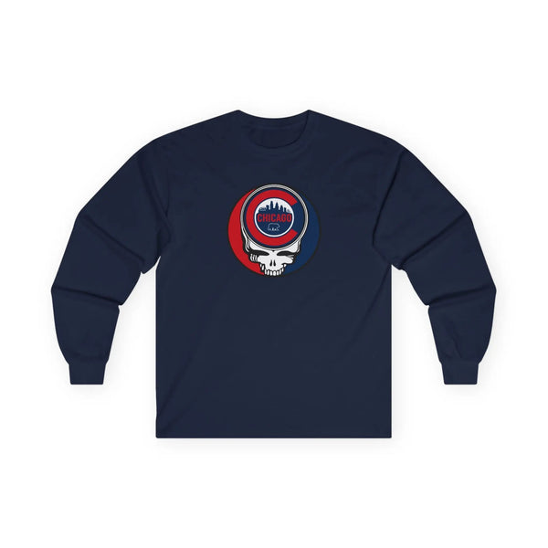 Navy long sleeve T-shirt with Chicago skull logo print