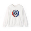 White crewneck sweatshirt with Toronto logo skull graphic on the chest