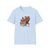 Light blue T-shirt with cartoon bear graphic and "Life is dead." text on chest