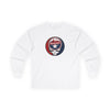 White long-sleeve T-shirt with circular Washington logo and skull graphic