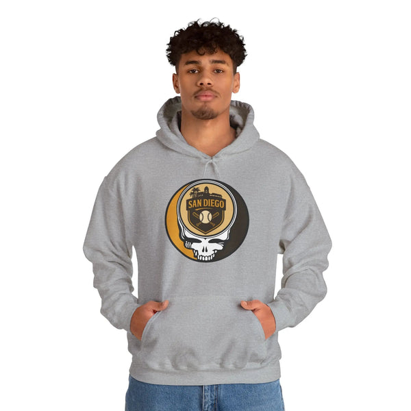 Sport grey pullover hoodie with hood and San Diego circular logo graphic