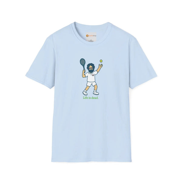 Light blue graphic T-shirt with cartoon tennis player front print