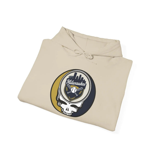 Sand Milwaukee Brewers logo hoodie with front graphic and drawstring hood