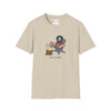 Sand graphic T-shirt with crew neck and illustrated seated character on front