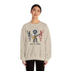 Sand crewneck sweatshirt with band graphic and small skeleton characters