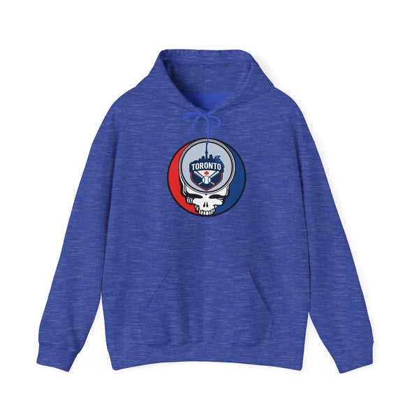 Royal blue Toronto Blue Jays pullover hoodie with hood, drawstring, and front graphic