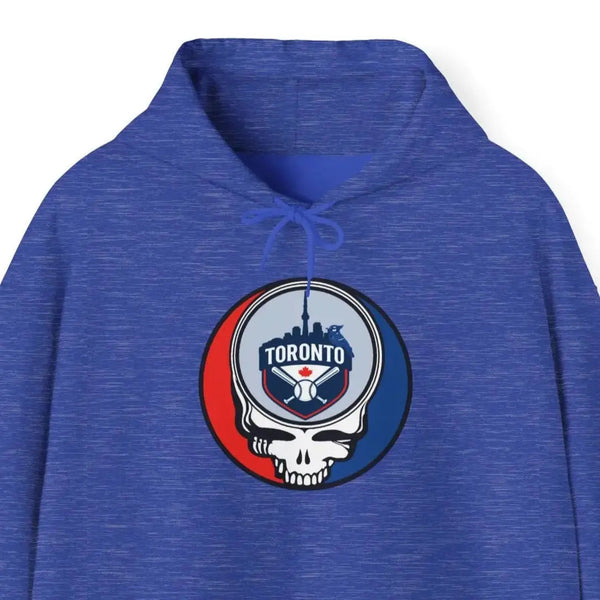 Blue heather Toronto Blue Jays pullover hoodie with hood, drawstring, and front logo