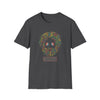 Charcoal T-shirt with colorful dancing bears face graphic on the chest.