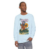 Men's long-sleeve graphic T-shirt in light blue with Idaho-style mountain print