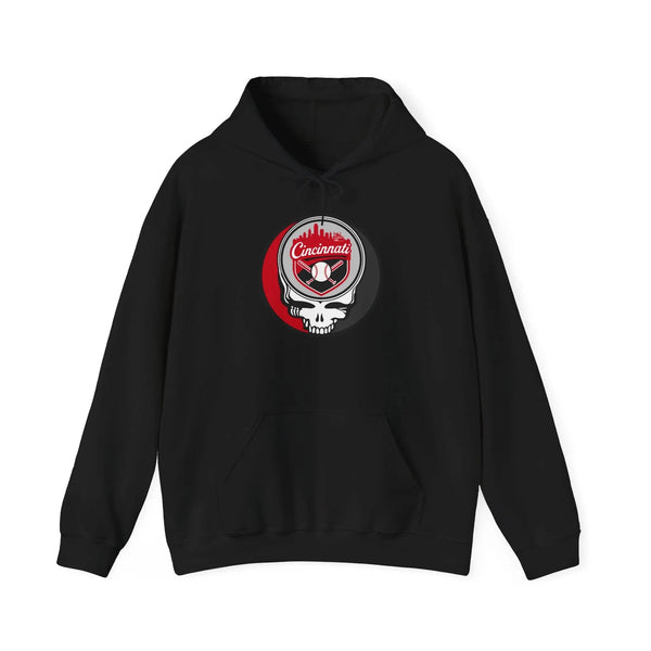 Black Cincinnati logo hoodie with drawstring hood and kangaroo pocket