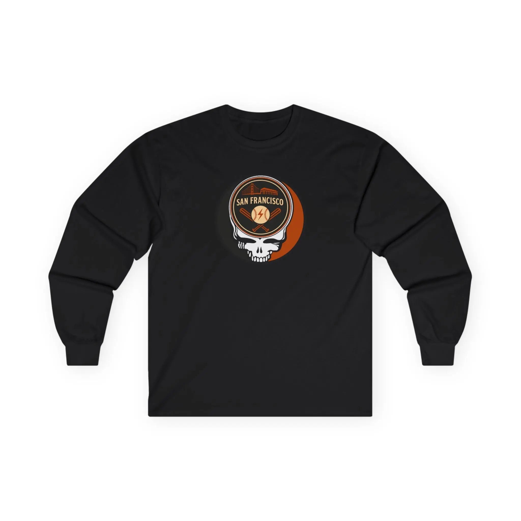 San Francisco Giants black long-sleeve T-shirt with Stealie skull emblem front