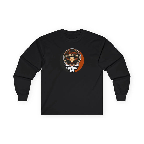 San Francisco Giants black long-sleeve T-shirt with Stealie skull emblem front