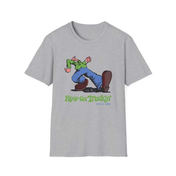 Sport gray graphic T-shirt with cartoon rider and "Keep On Truckin'" text on front