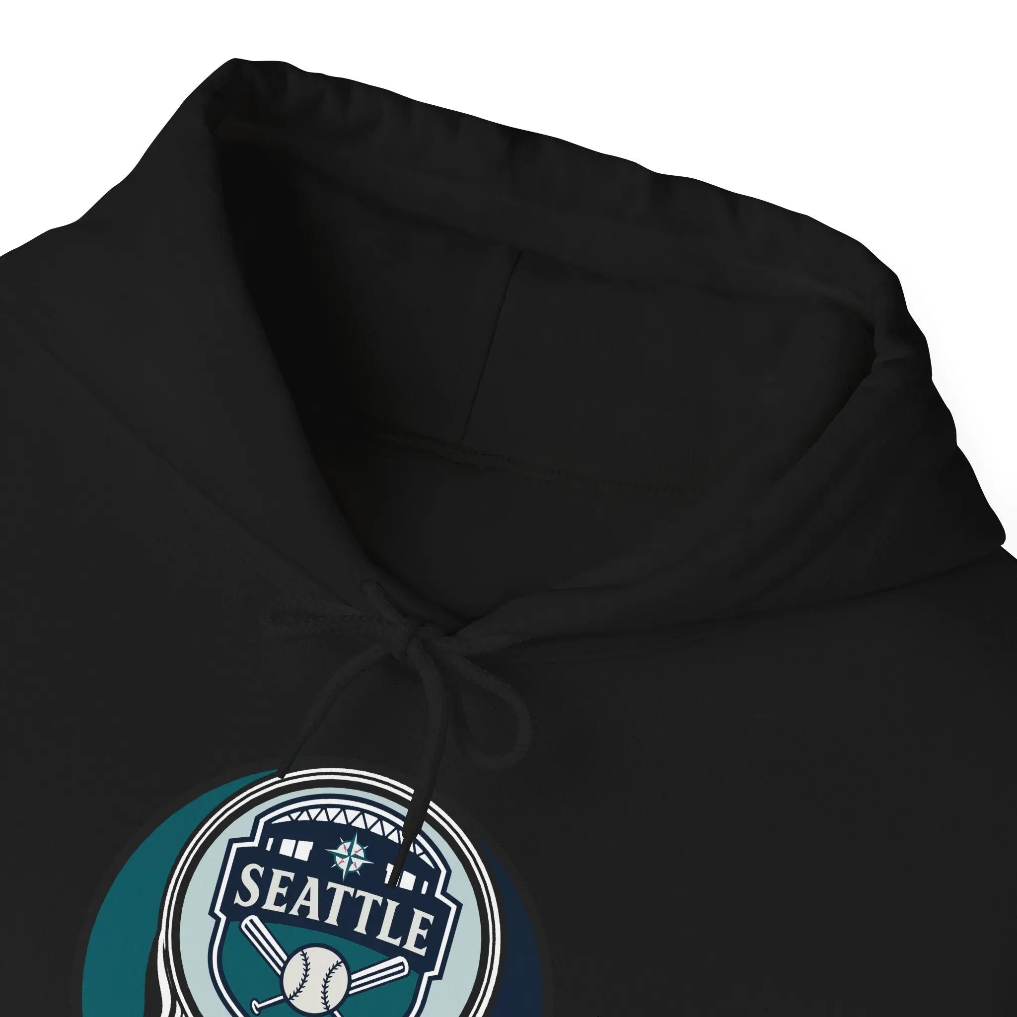 Dark hooded sweatshirt with Seattle Mariners Stealie graphic on the chest