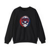 Black crewneck sweatshirt with circular Boston skull logo at center chest
