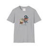 Sport grey graphic T-shirt with crew neck and illustrated seated character on front