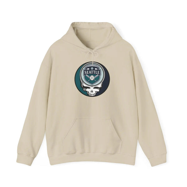 Seattle Mariners hoodie in cream with front circular logo, hood drawstring, kangaroo pocket