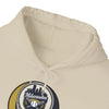 Cream hoodie close-up of drawstring hood and Milwaukee logo patch