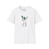 White graphic T-shirt with cartoon tennis player front print