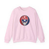 Light pink crewneck sweatshirt with circular Stealie skull emblem on chest
