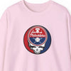 Light pink crewneck sweatshirt with front Stealie skull logo graphic