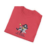 Heather red crew-neck T-shirt with cartoon “NOT WORKING FROM ANYWHERE” graphic on chest