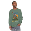 Men's dark green long-sleeve crewneck T-shirt with ski graphic print on chest