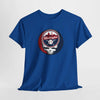 Royal blue crewneck T-shirt with circular Washington baseball skull logo graphic