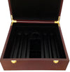 Mahogany poker chip case interior with black slots and center stack holder