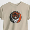 Sand color graphic T-shirt with Baltimore logo skull and bird emblem at chest