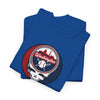 Royal blue T-shirt with Washington circular logo graphic and skull