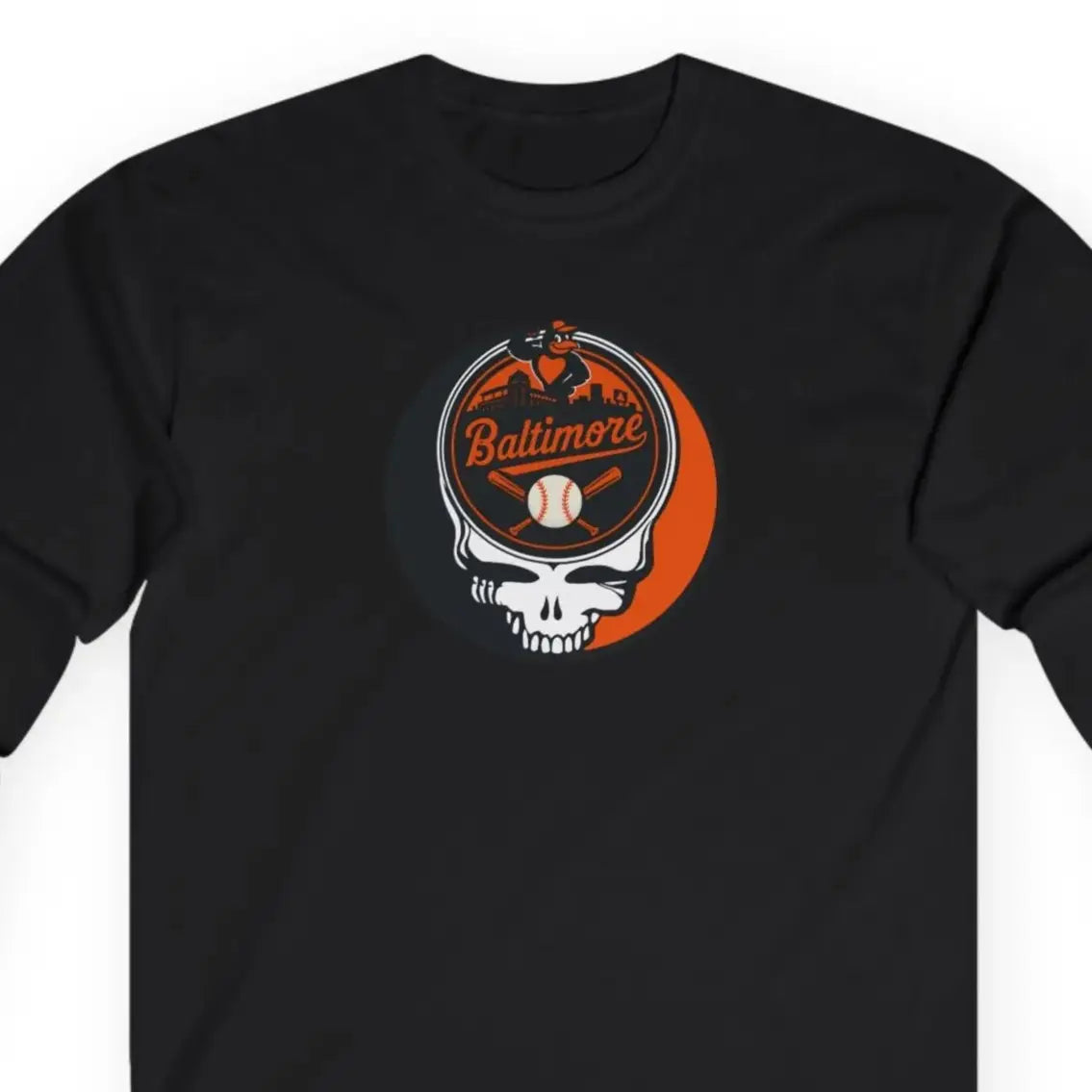 Black long-sleeve T-shirt with Stealie skull logo on the chest