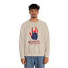 Sand crewneck sweatshirt with red handprint and “Grateful Dead” text on chest