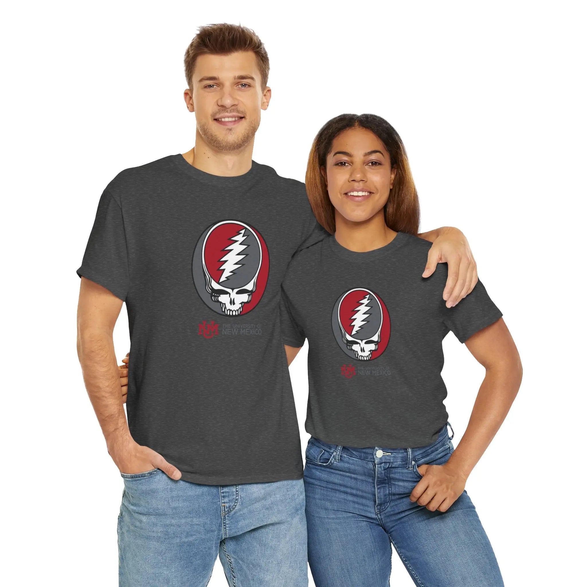 Dark gray Dead T-shirt with skull lightning graphic on front