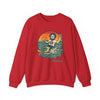 Red crewneck sweatshirt with waterski graphic and 'Life is dead' front print