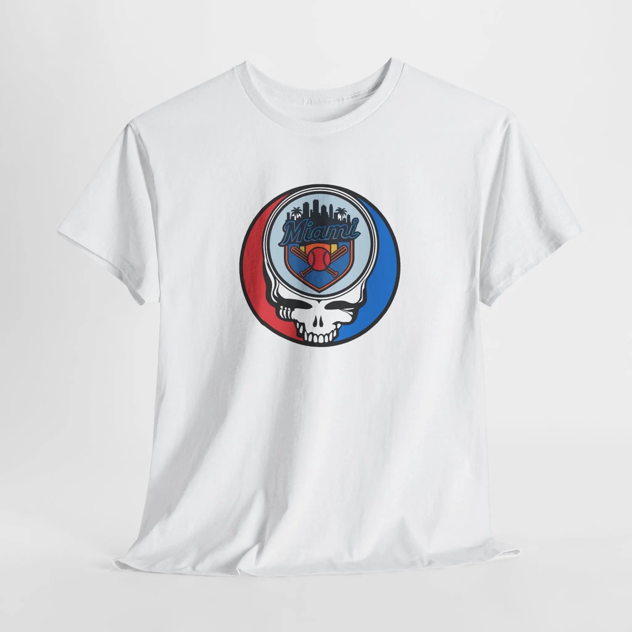 Miami Marlins Stealie T-shirt, white, short-sleeve crew neck with circular skull logo