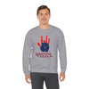 Sport grey crewneck sweatshirt with red handprint and “Grateful Dead” text on chest