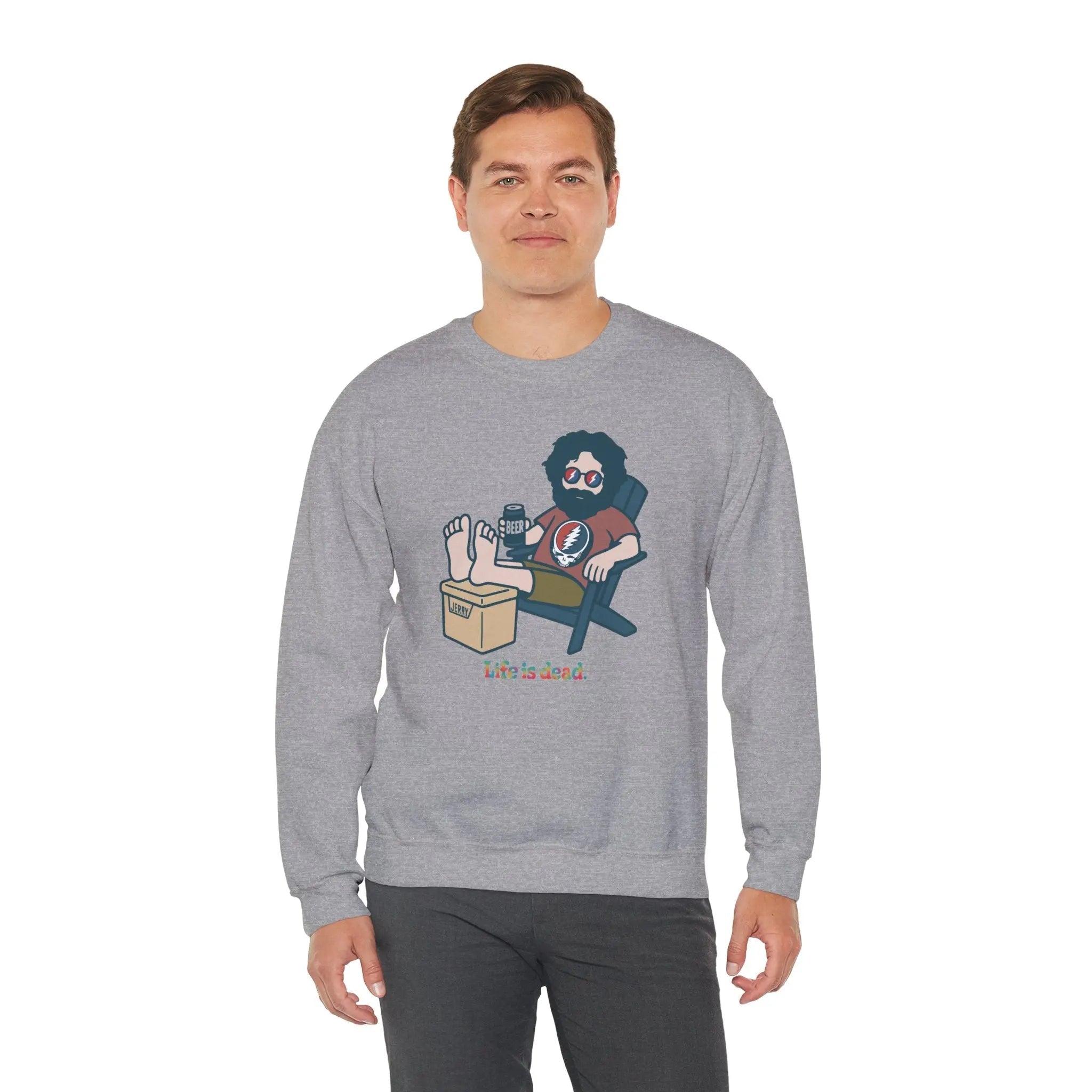 Sport grey crewneck sweatshirt with Jerry beer graphic on front