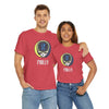 Red crew-neck short-sleeve T-shirt with circular Philly logo graphic