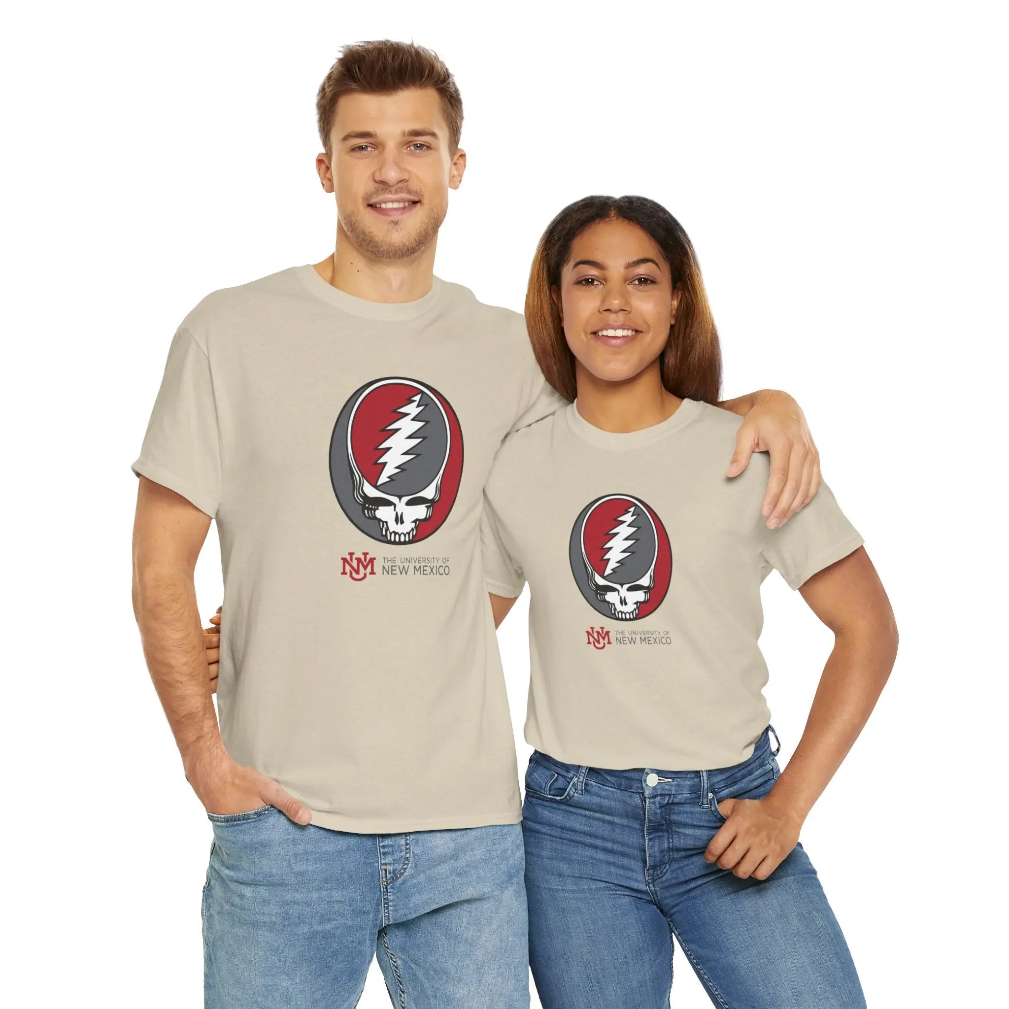 Beige Dead T-shirt with skull lightning graphic on front
