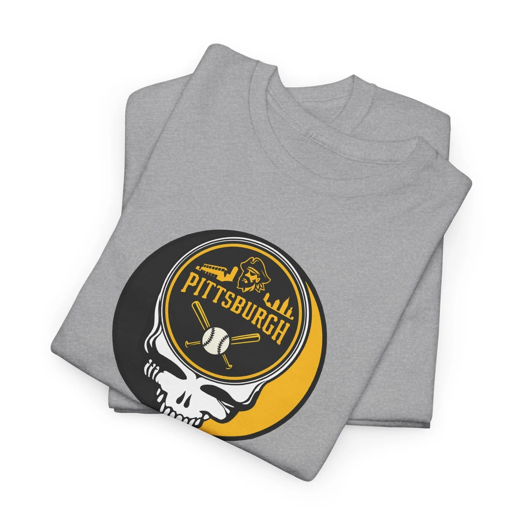 Sport gray T-shirt with Pittsburgh logo skull baseball graphic
