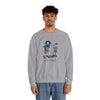 Light gray sweatshirt with cartoon disc-golf graphic on chest