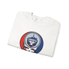 White crewneck sweatshirt featuring a Toronto logo skull graphic on the chest