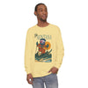 Yellow long-sleeve T-shirt with Ski Montana skier graphic, crew neck.