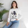 White crewneck sweatshirt with cartoon character graphic and "Life is dead" print